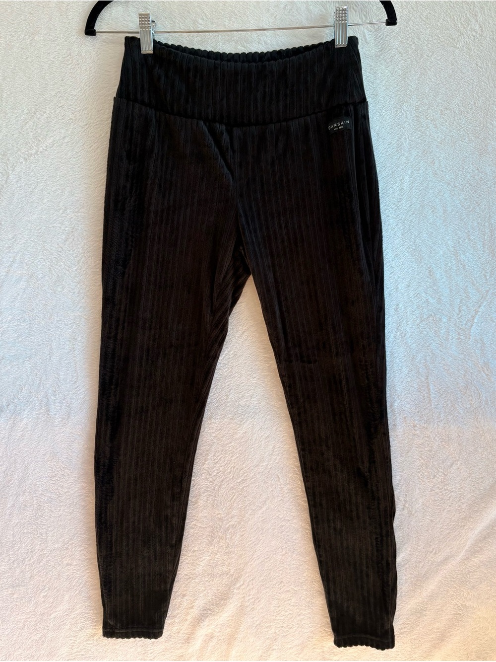 Danskin Ribbed Velvet Leggings Women's Small Black Stretch No Pockets